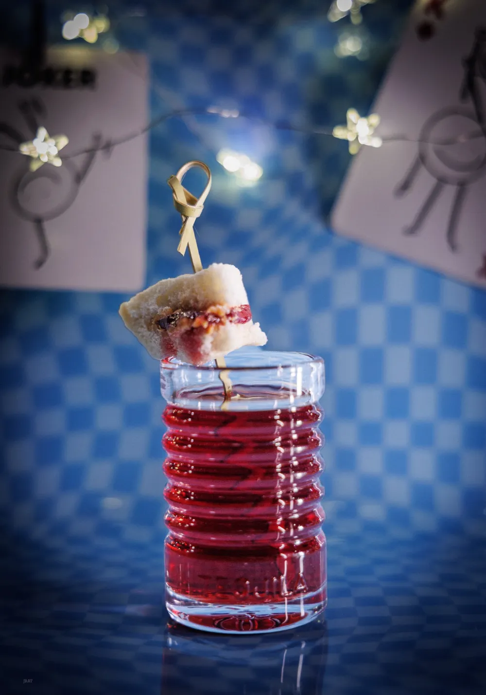 PB&J shot topped with a tiny sandwich on a pick